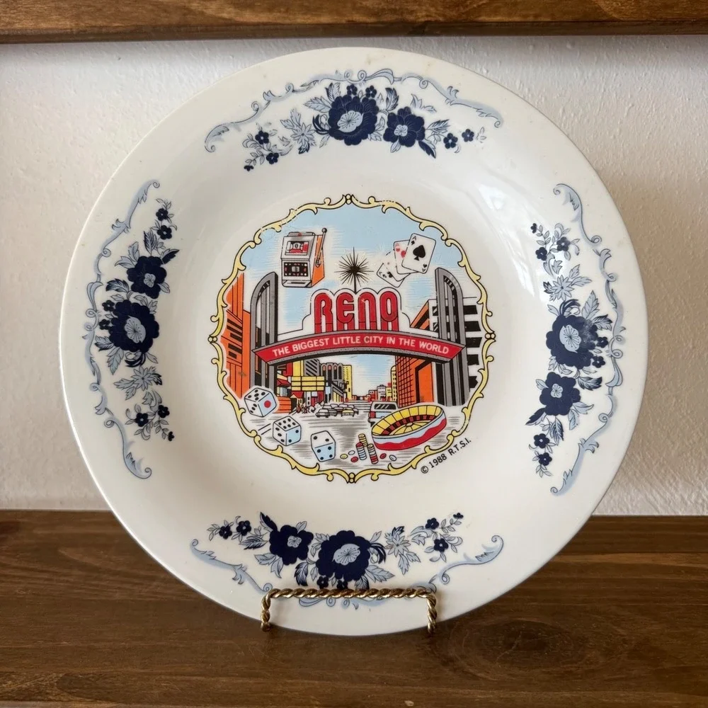 Vintage Reno Nevada Souvenir Decorative Plate Casino Dice Poker Retro Wall Plate